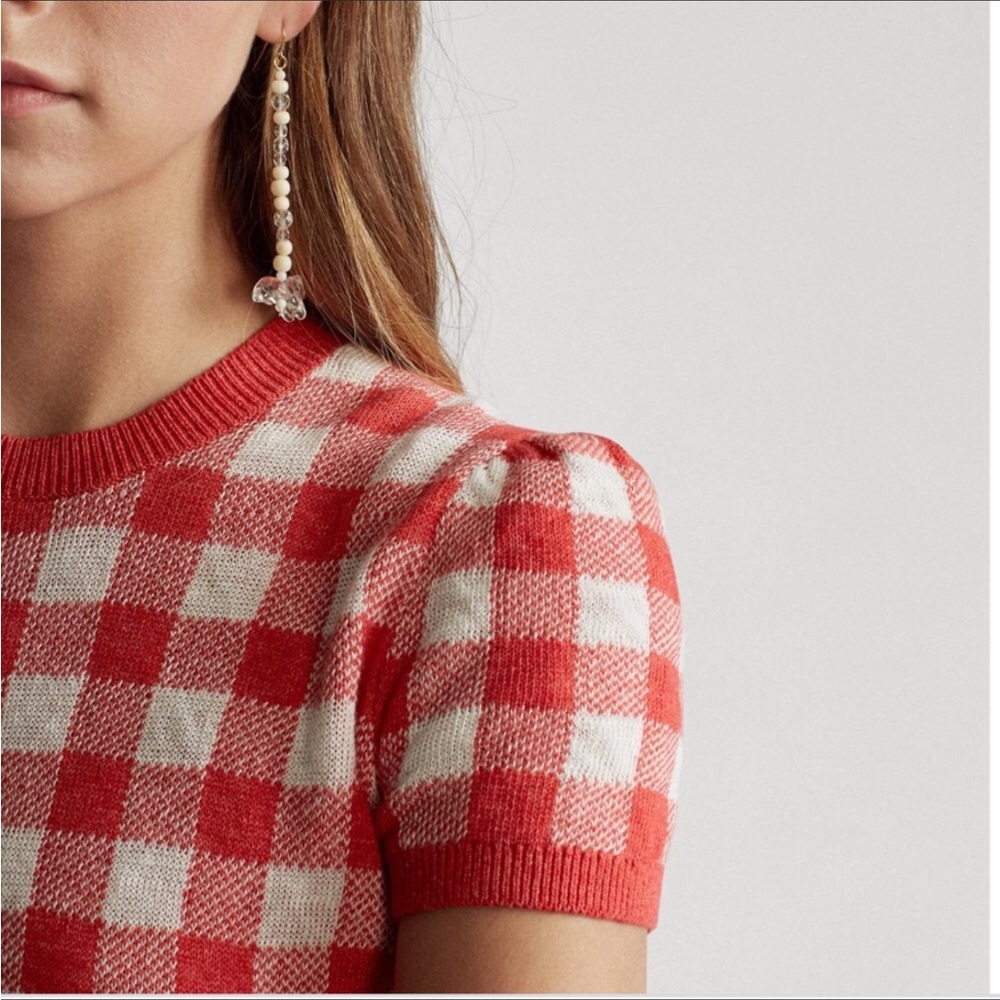 HP..🥳 POLO Ralph Lauren Linen Blend Gingham Knit Top